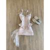 Womens 2-Piece Set Sleeveless Lace Trim Corset Top Slim Mini Skirt Outfit