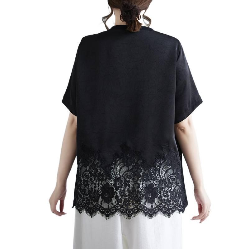 2026 Summer Plus Size Lace Patchwork Top - Japanese Korean Style