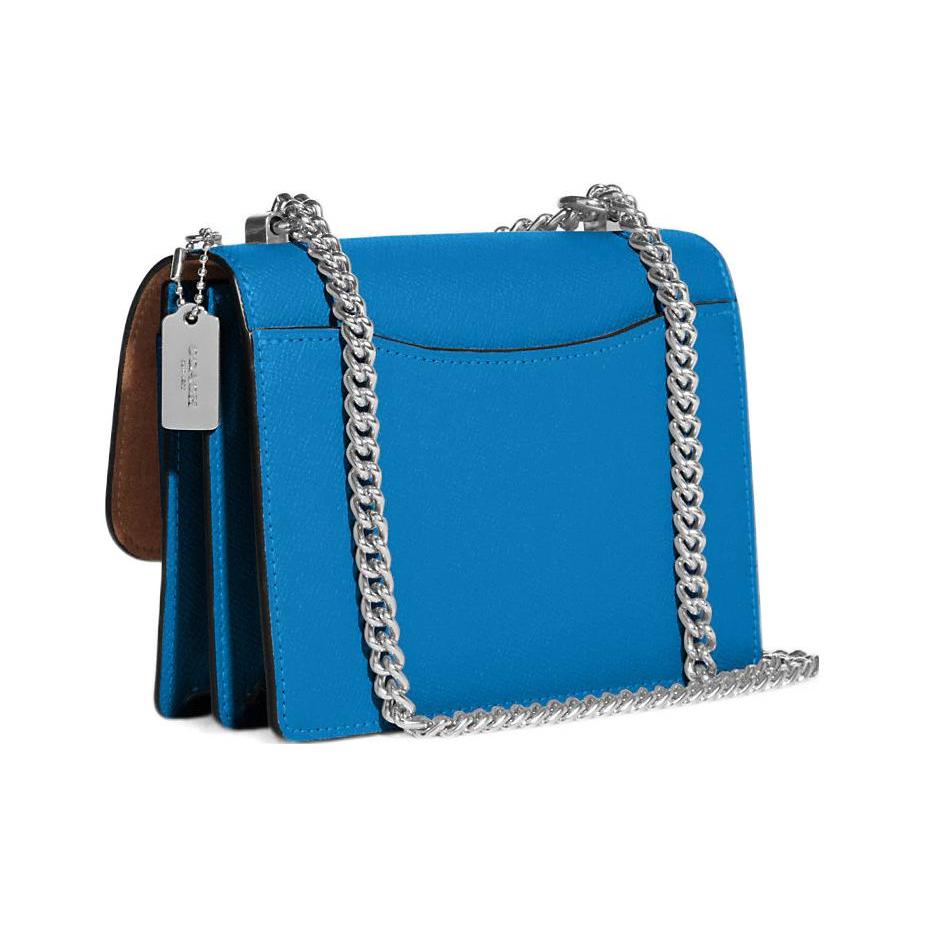 New COACH Klare Cross Grain Leather Envelope Bag, Shoulder Bag, Crossbody Bag Trumpets Women's Blue C9949-SVSUQ