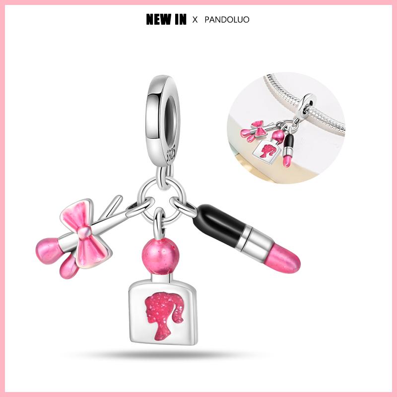 Copper Fashion Pink Princes Skirt Bag Lipstick Heart-Shaped Charm Bead Fit Original 3Mm Woman Bracelet Jewelry Gift