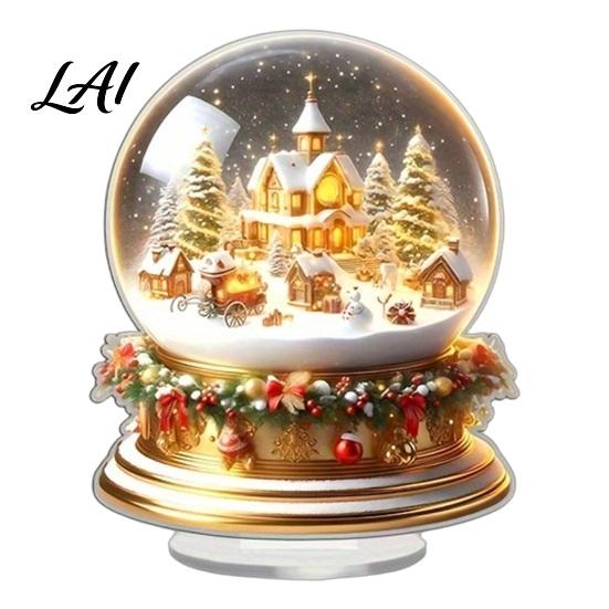 Winter Snow Scene Ornaments Christmas Apple Lollipop 2D Acrylic Figurine Ornament with Santa Waterproof Holiday Home Decor Inside Tabletop