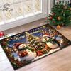 1pc, Merry Christmas Doormat, Cute Snowman And Penguin with Gifts, Glowing Decorated Christmas Tree Snowy Winter Village Night Scene Holly Berry Borde