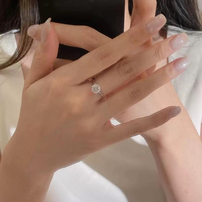 Six-Claw Round Cut Diamond Ring, Minimalist Promise Ring For Women S Daily Wear one size