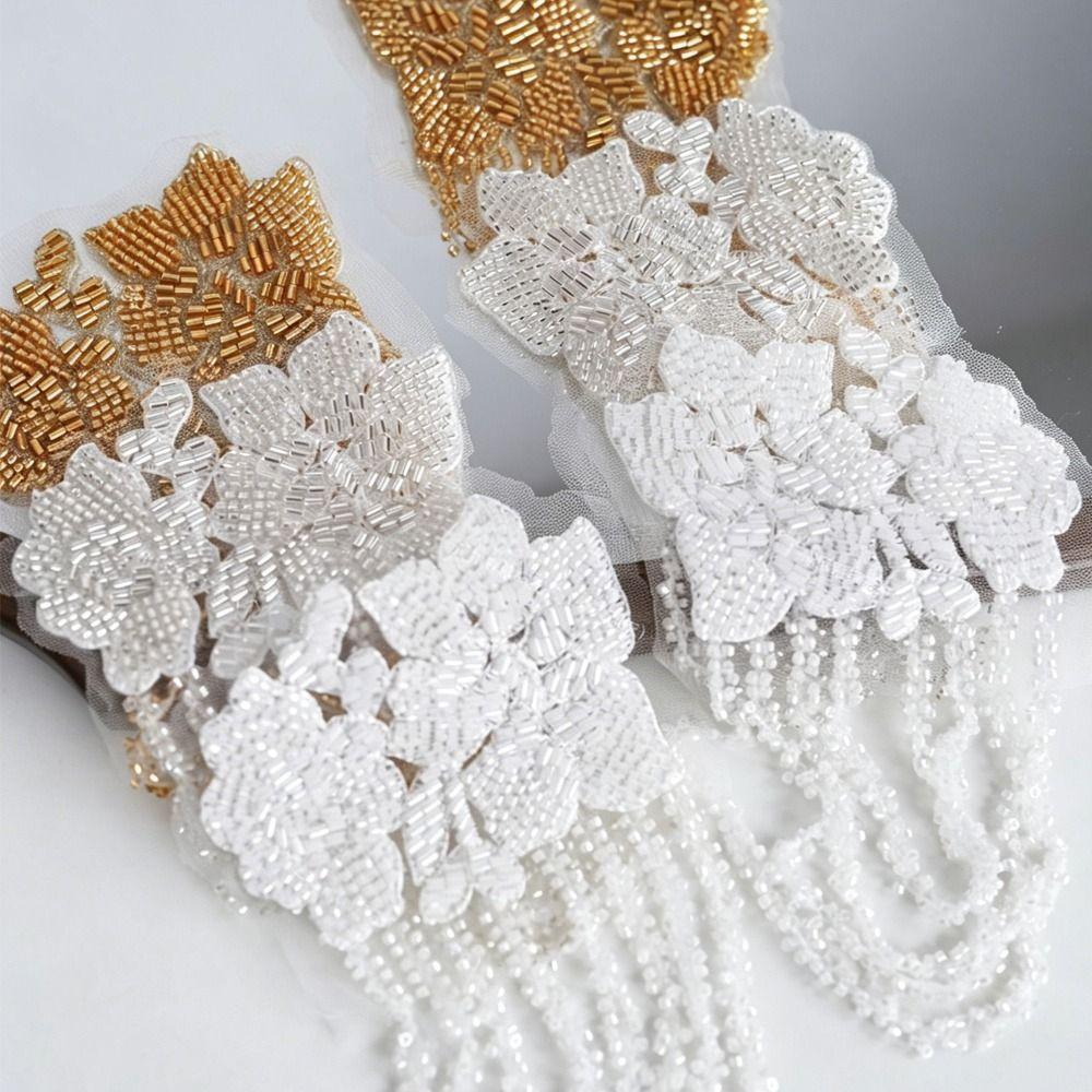 Pearl Embroidery Shoulder Ornaments Diamond Binding Beads Three-Dimensional Bead Embroidery Patch Gold Embroidery Handmade