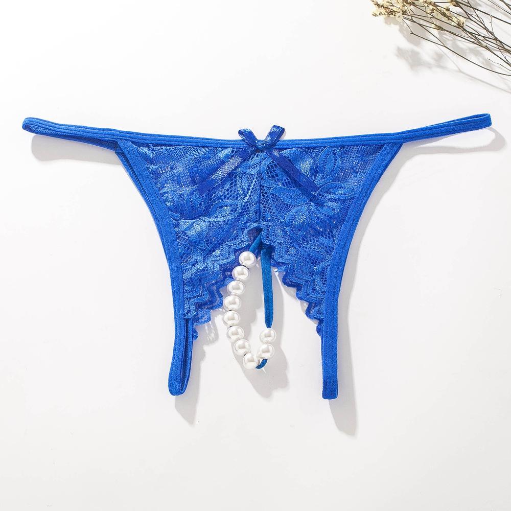 Women's Panties Erotic Underwear Sexy Lace Open Crotch Pearl Rubbing Clitoris Stimulation Low Waist G-String Thong Sexy Lingerie