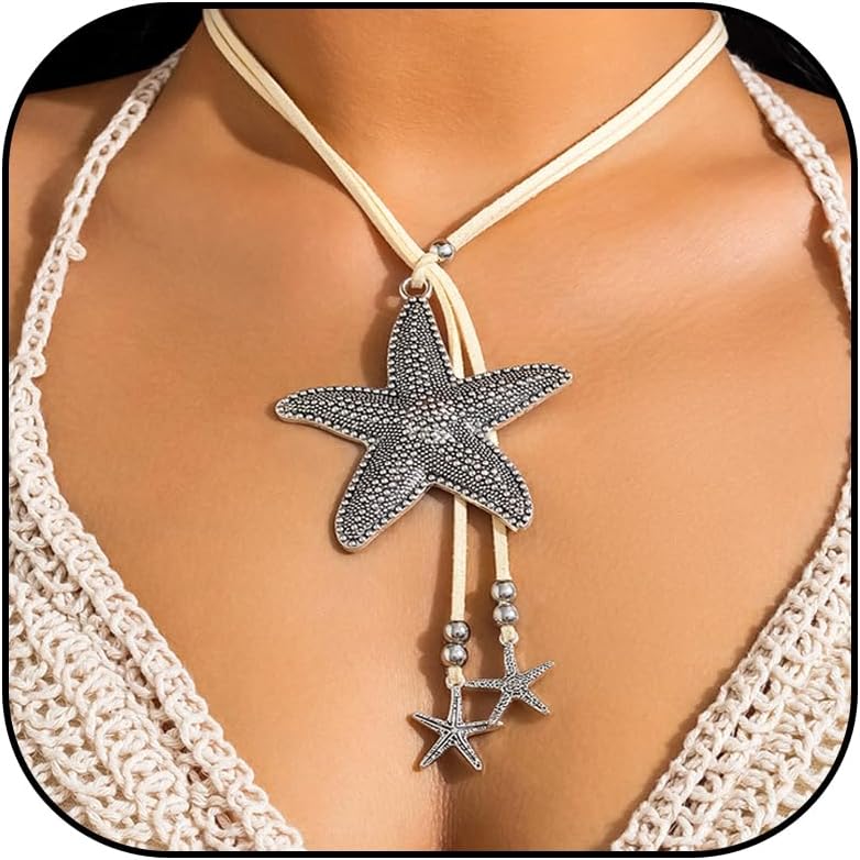Dcfywl731 Starfish Seashell Necklace for Women Shell Pendant Accessories Chunky Gold Beach Jewelry Womens Fashion Accessories Summer Outfits for