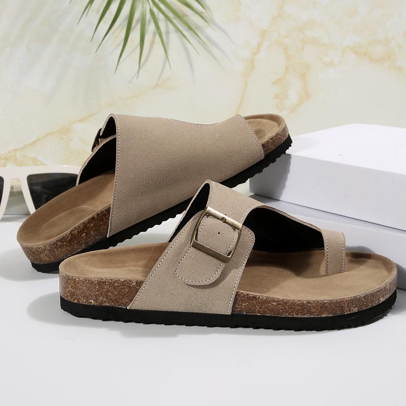 Fashion 2024 Summer New Home Furnishing Women's Toe Slippers Fashionable Cork Outdoor Beach Shoes Women's Cow Suede Luxury Shoes