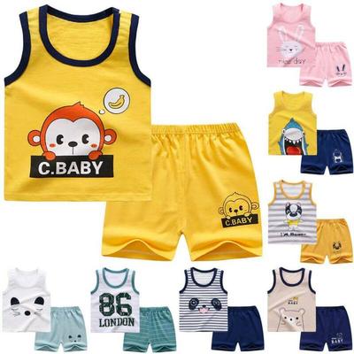 2Pcs/Set Baby Boys Kids Cute Vest T Shirt + Pants Cartoon Clothes Suit