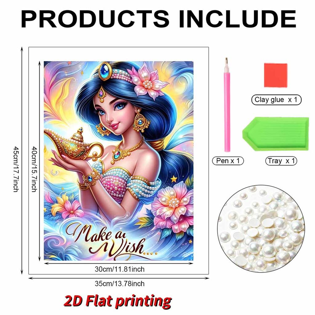 Disney Jasmine Series Pearl Effect Frameless Art | Magic Lamp Wish & Colorful Floral Design | Luxe Wall Decor for Contemporary Space & Gallery
