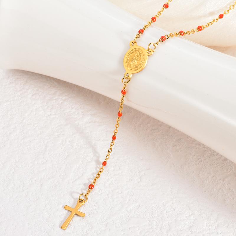 

18K Gold-Plated Stainless Steel Double-Sided Religious Cross Pendant with Chain Stainless Steel