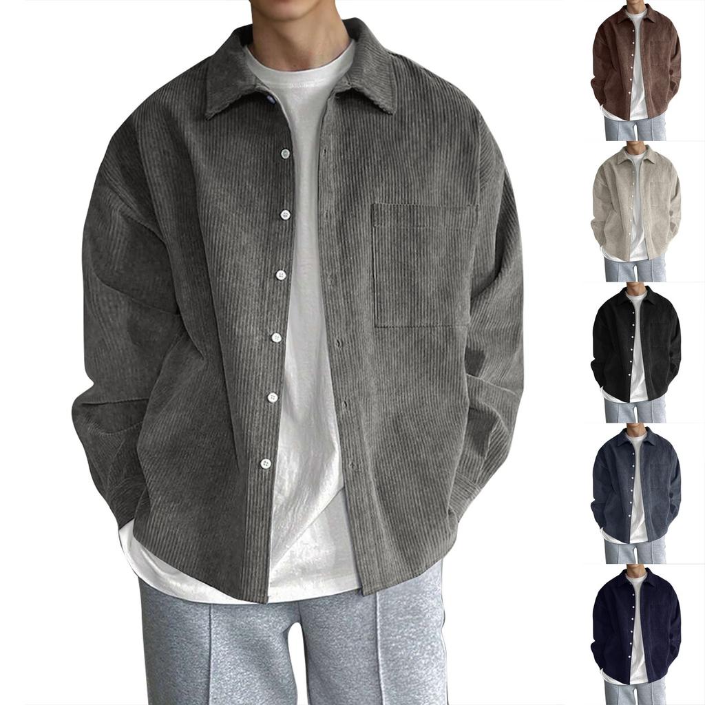 Men's Solid Color Corduroy Button Jacket Men's Sports Large Size Casual Jacket