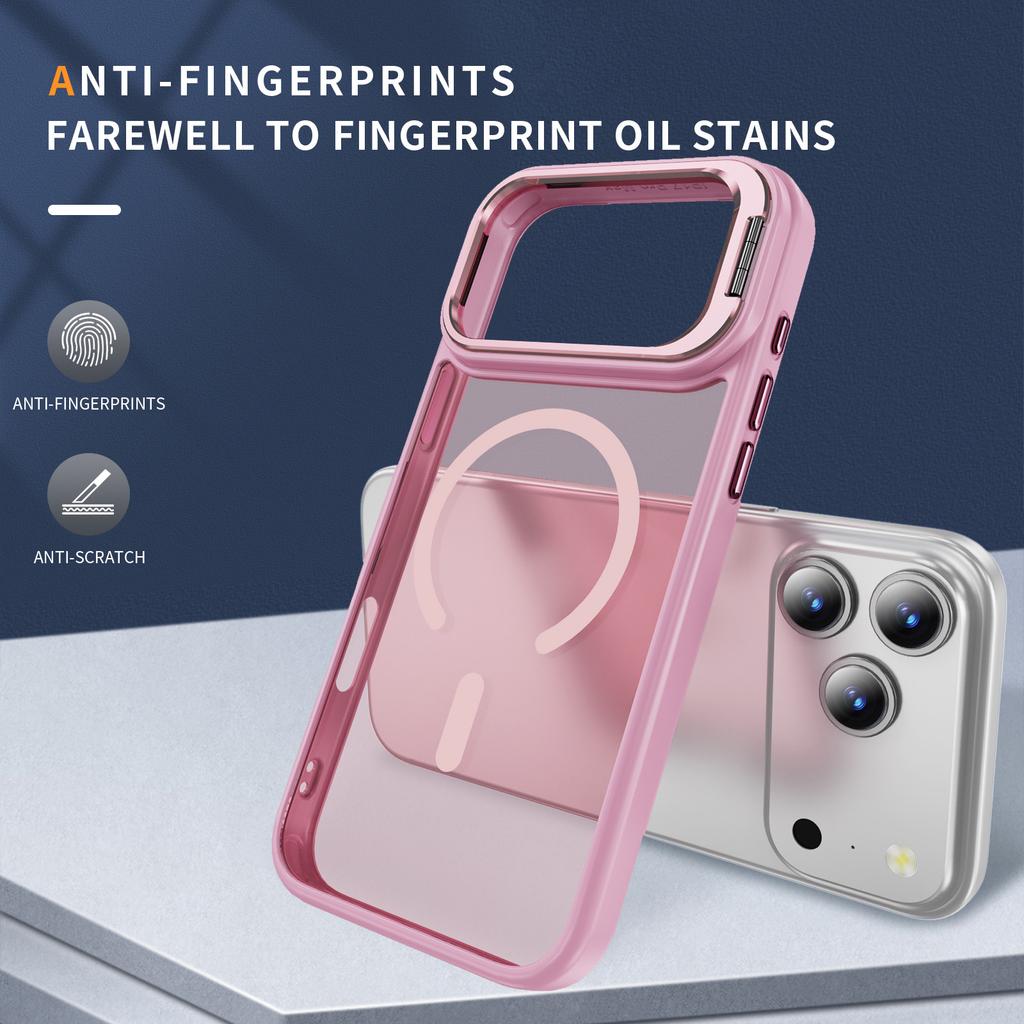 For iPhone 17 Pro Max Magnetic Case with Lens Kickstand Skin-Touch PC + TPU Phone Cover
