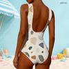 Women Plus Size High Round Neck Sleeveless Beige Printed One Piece Swimsuit