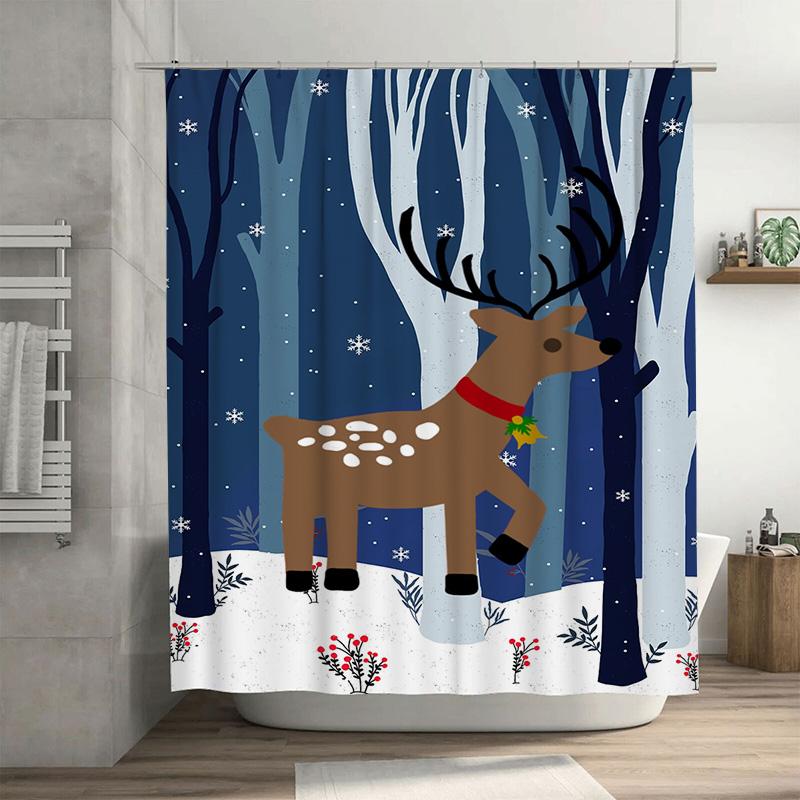 

Tuniu Festive Deer Forest Shower Curtain Cute Woodland Animal Bathroom Decor Holiday Gift Cozy Nature Theme Washable Fabric W60H190(CM)-1 Pcs