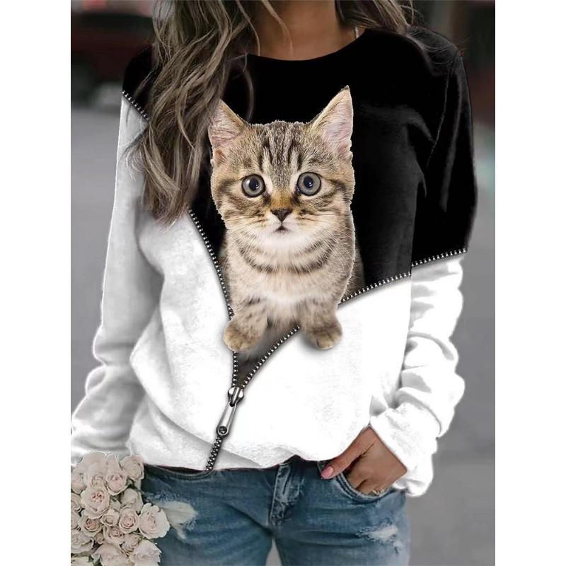 Street sled animal pattern loose long sleeved T-shirt XS