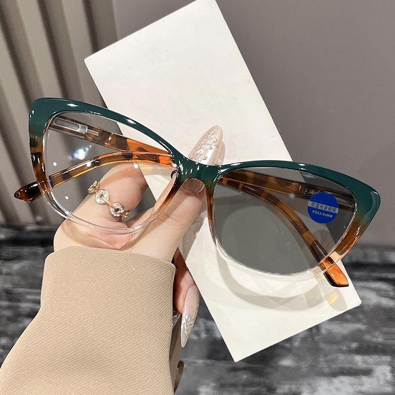 Stylish Cat-Eye Photochromic Anti-Blue Light Presbyopia Glasses Unisex High-Definition Ultra-Light Reading Eyewear 0 To +4.0