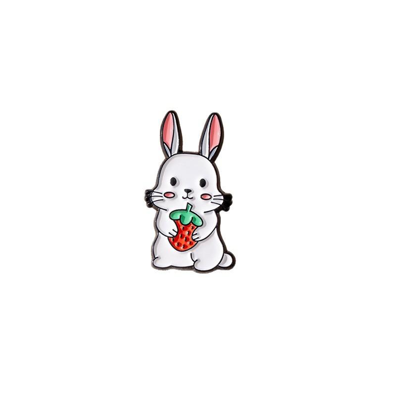 Cute Cartoon Animal Badge Exquisite Design Rabbit Holding Strawberry Exquisite Shape Mini Brooch Clothes Accessories