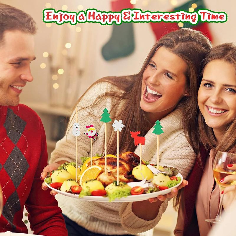 50/100Pcs Christmas Bamboo Skewer Cocktail Picks Cupcake Topper Disposable Food Dessert Toothpicks New Year Party Decor Supplies