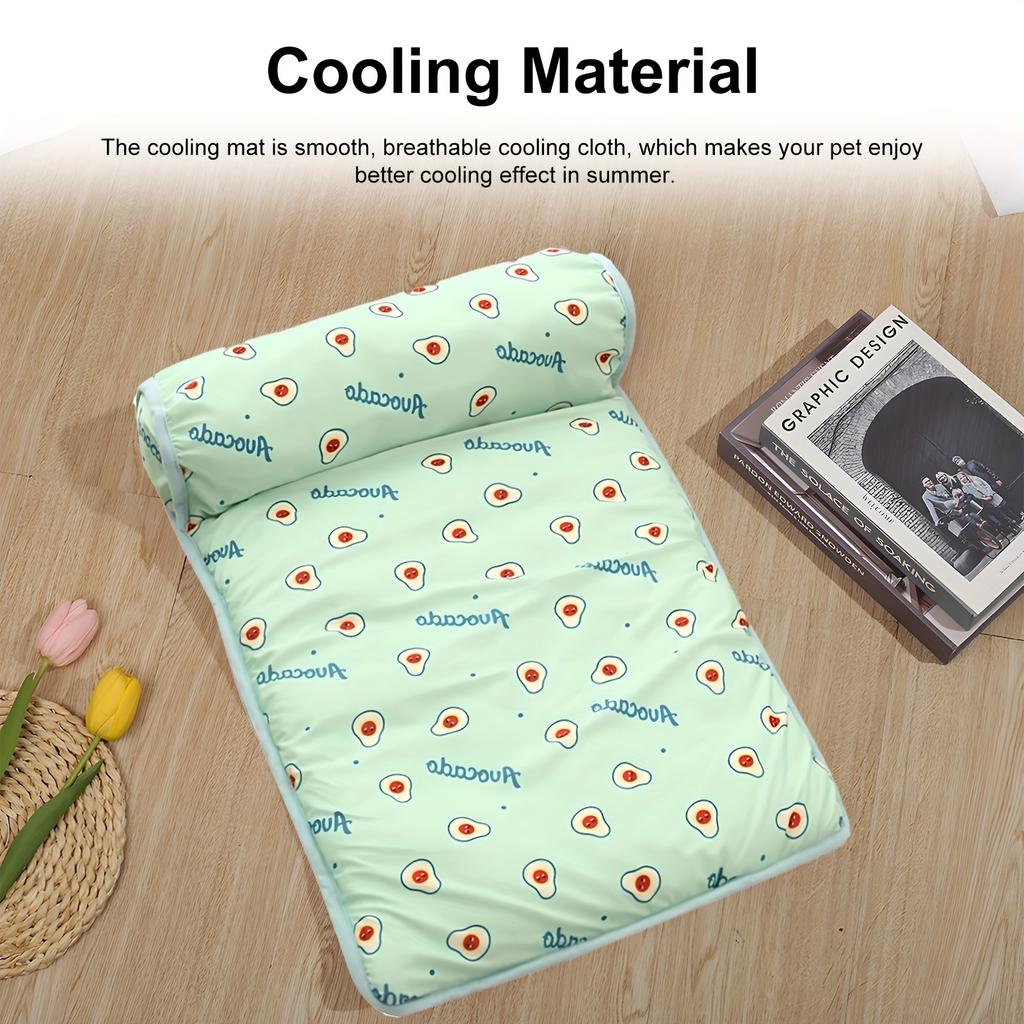 Cooling Pet Mat with Pillow - Non-Slip, Comfortable Dog & Cat Bed for All Sizes - Ideal for Indoor/Outdoor Use, Pet Cooling Mat