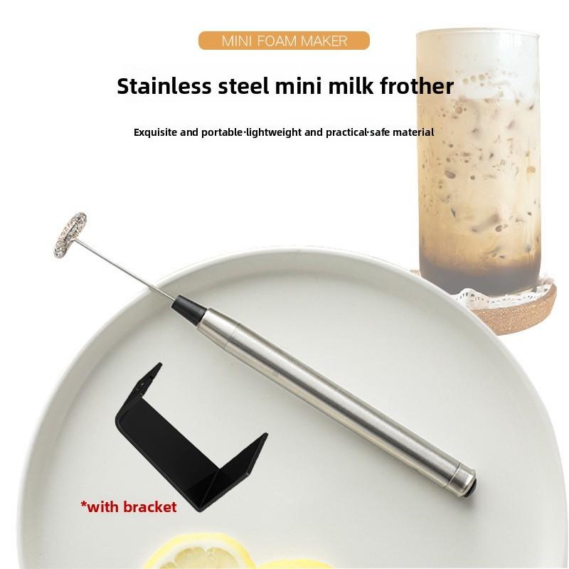 Handheld Stainless Steel Milk Frother With Stand For Coffee And Latte Art