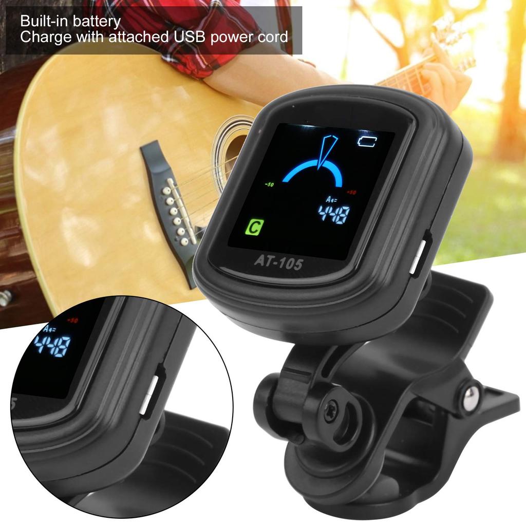 High-Precision Rechargeable Clip-on Guitar Tuner, 12-Temperament Equal Temperament, Built-in 110mAh Battery, Suitable for Guitar, Bass, Ukulele, and