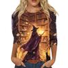 Women's Fashion Casual Halloween Print 3/4 Sleeve T-Shirt with Round Neck