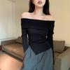 2024 French One-Shoulder Slit Knit Sweater: Women's Spring Irregular Slim-Fit Long Sleeve Top