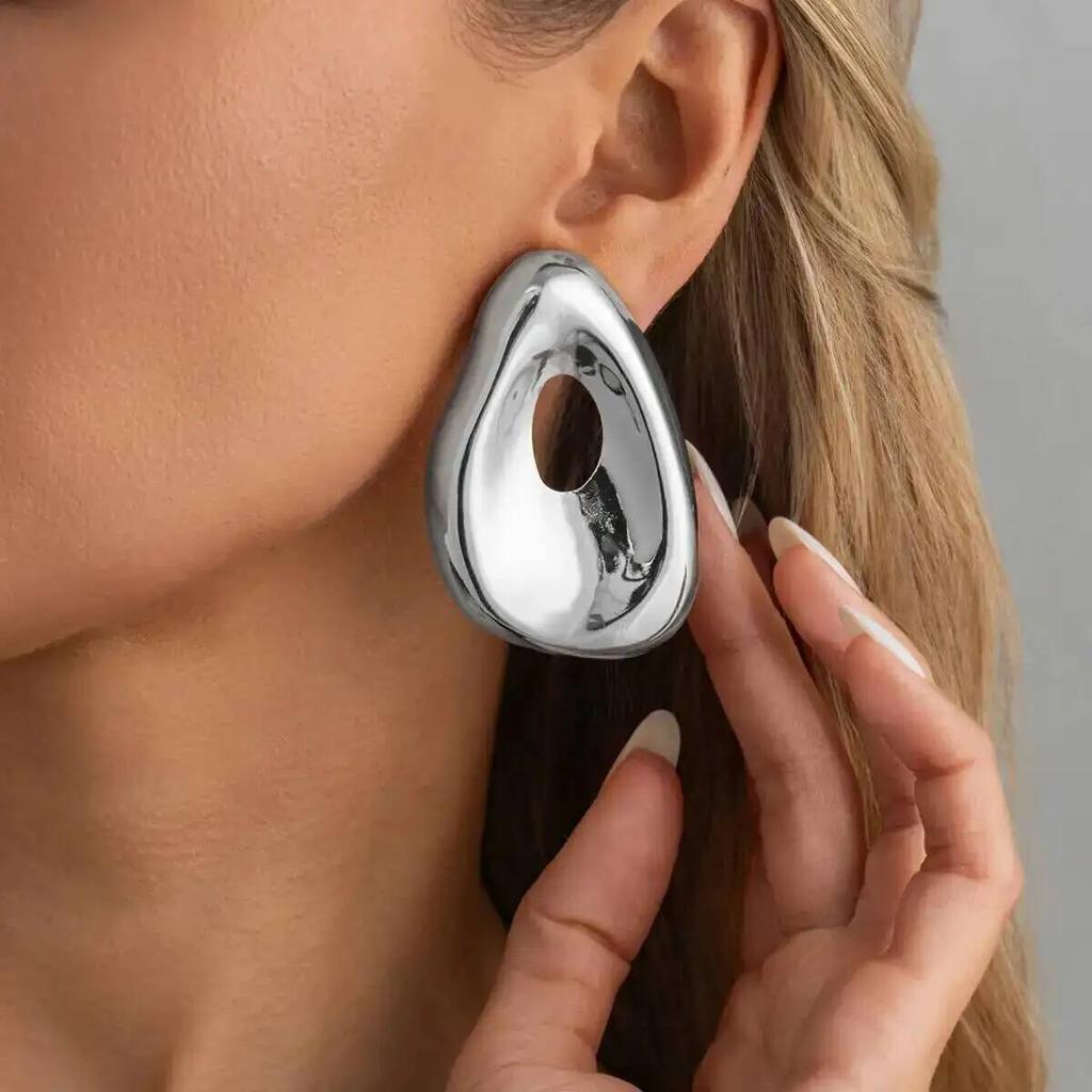 IngeSight.Z Exaggerated Irregular Teardrop Shape Metal Stud Earring for Women Creative Hollowout Piercing Ear Accessory Jewelry