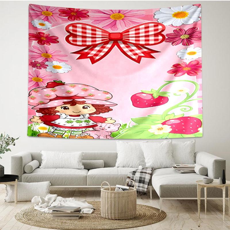 Strawberry Shortcake Print Tapestry - Portable Wall Decor Cloth, for Home, Dorm, Travel, Bedroom, Living Room - Ideal Birthday Housewarming Gift