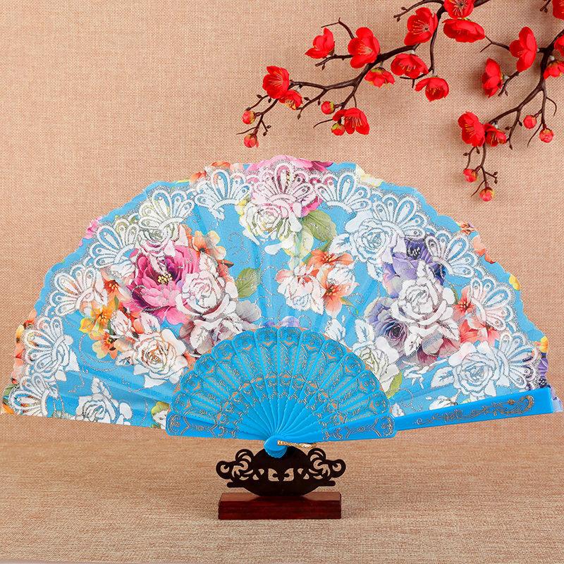 1PC Silk Fan Decoration Fans Floral Pattern Dance Tassel Vintage Folding Fan Hand Fan