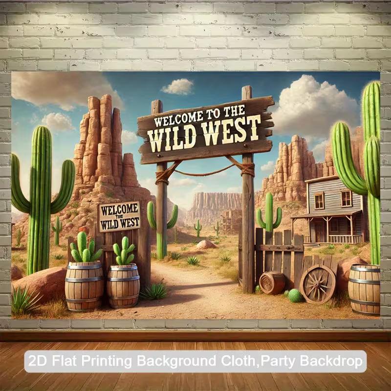 2D Welcome To Wild West Cactus Desert Cowboy Party Backdrop Tapestry 47.2x31.5inch/120*80cm