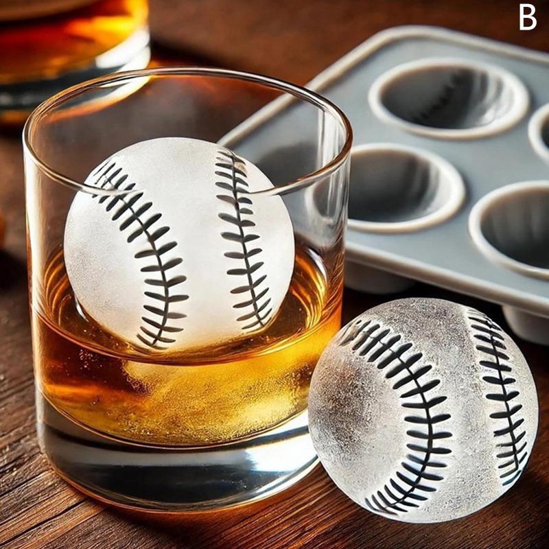2/4 Grid Silicone Whiskey Ice Ball Maker Mold with Built-In Funnel 3D Baseball Shape Easy Fill And Release for Unique Ice Cubes