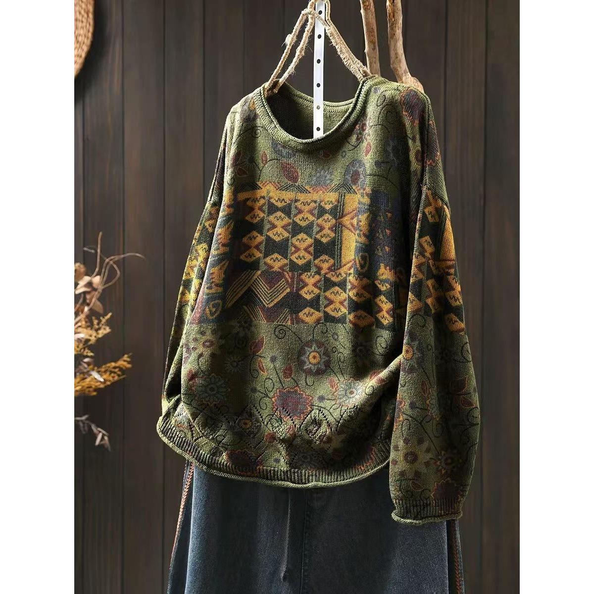 

Вінтажний вільний індивідуальний светр з круглим вирізом Жіночий зимовий светр з довгими рукавами в китайському стилі Вінтажний светр One Size