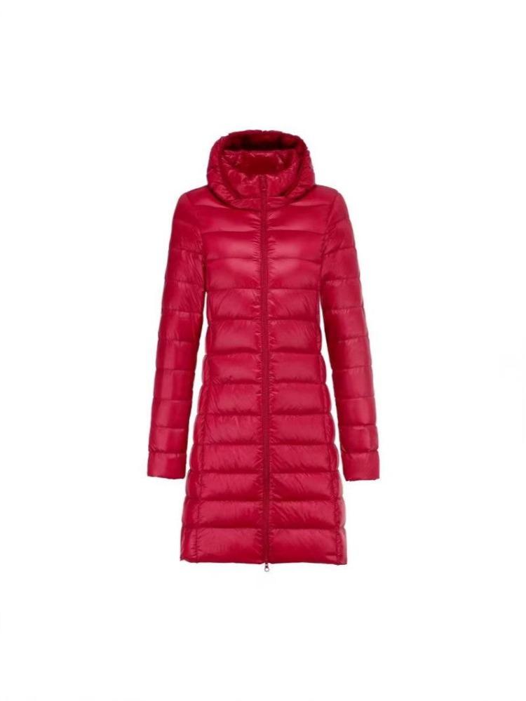 Winter Autumn Women Plus Size Lightweight Down Jacket Detachable Hood Warm Mid Length Coat