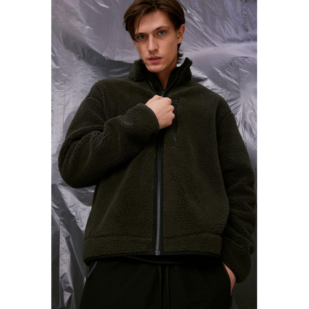 

Спортивная куртка HM Teddy, стандартный крой, темно-серый XS