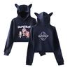 Fashion KPop Demon Hunters Printed Kawaii Crop Top Hoodie Funny Cat Ear Cropped Short Sweatshirt Hooded Pullover Women Tops Streetwear