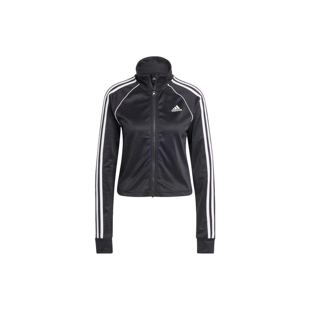 adidas Chándal de Equipo Deportivo con Bloque de Color a Rayas, Chaqueta con Cuello Alto y Pantalón Largo, Conjunto Deportivo Casual, Chándal para Mujer Negro IA3147
