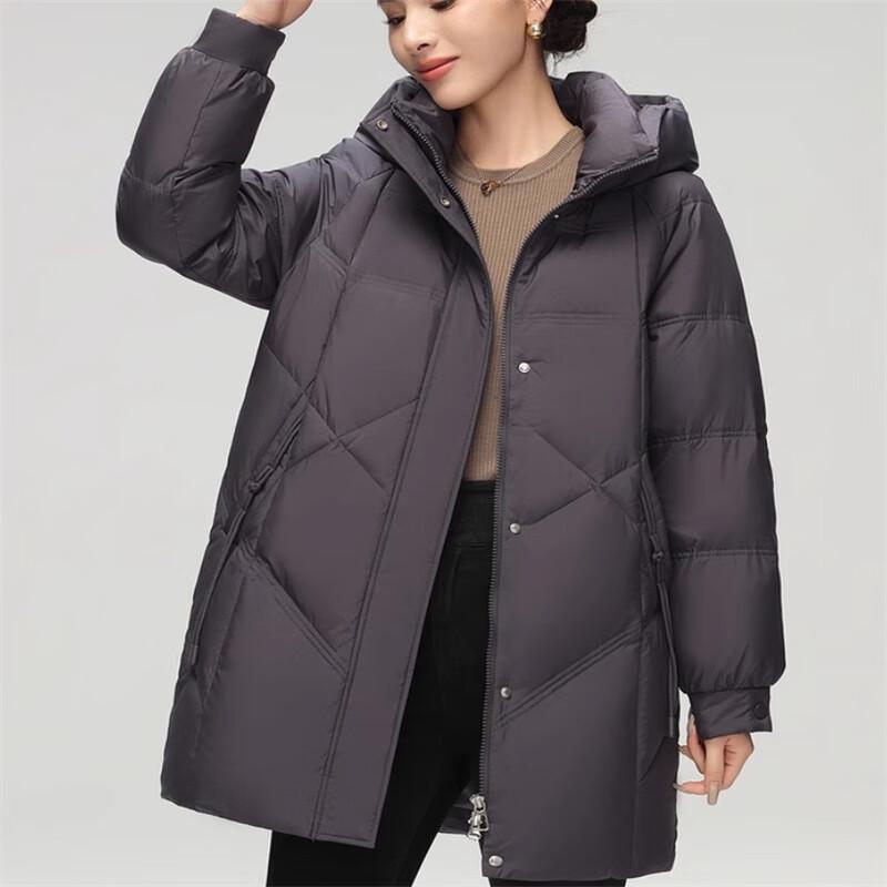 Xue Zhong Fei 2024 Winter Damen Midilange Daunenjacke mit Kapuze