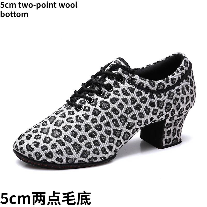 Leopard Latin Dance Shoes Jazz Tango Salsa Woman Modern Ballroom Dance Shoes Teacher Shoes 3.5cm/5cm Heels Dance Sneakers