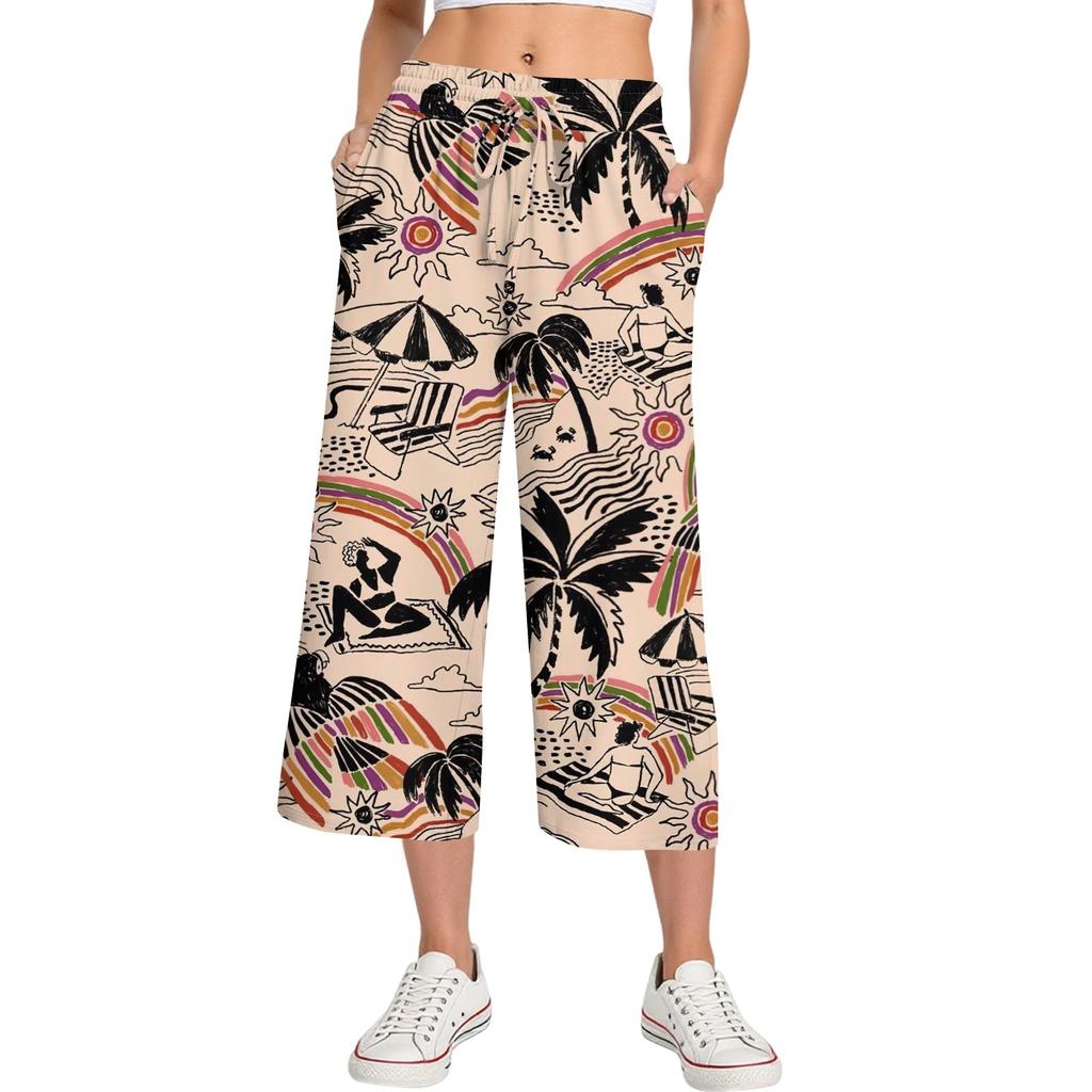 Women's Summer High Waist Printed Casual Sportswear Casual Cropped Pants Loose Pants