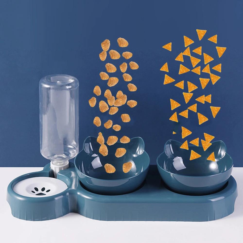 Bol pentru hrana pentru pisici Hrănitor automat pentru animale de companie Dozator de apă Recipient pentru hrană pentru pisici Vasă de băut Anti-bol dublu articole pentru animale de companie Tazon de gato