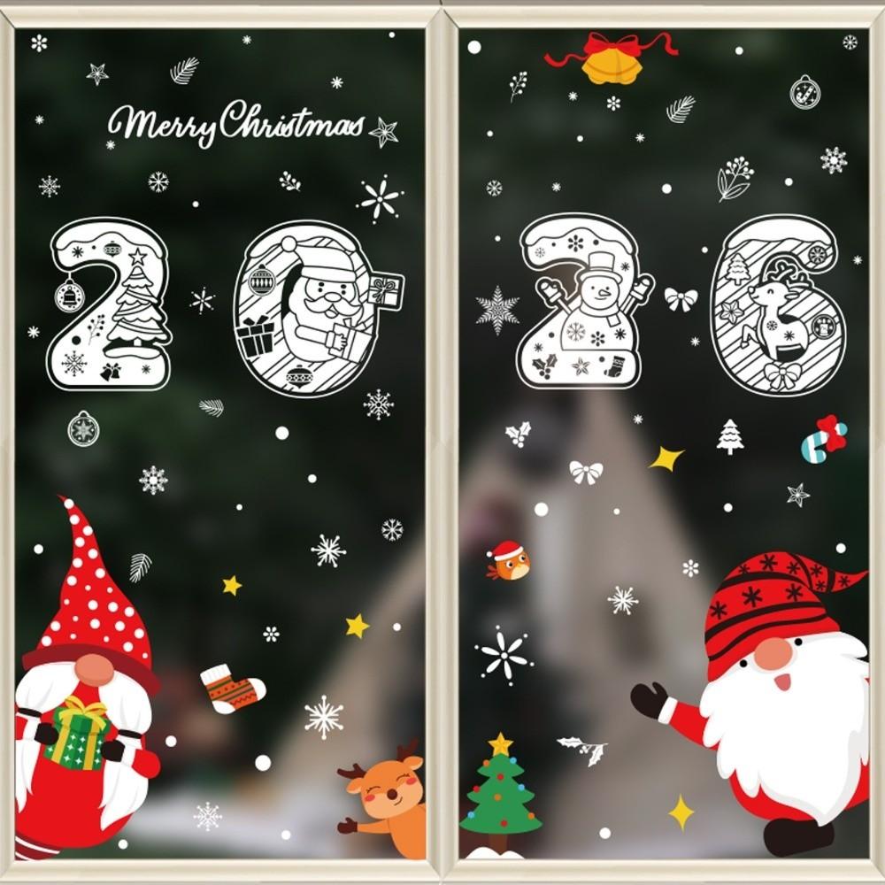 2026 Christmas Window Sticker Santa Claus Pattern Elk Snowman Design Festival Party Sticker Snowflake Motif