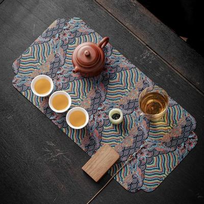 Alfombrilla de Té de Brocado de Doble Cara - Estilo Zen Chino Antideslizante Almohadilla Seca para Ceremonia del Té Decoración de Mesa Vintage Posavasos Tradicional