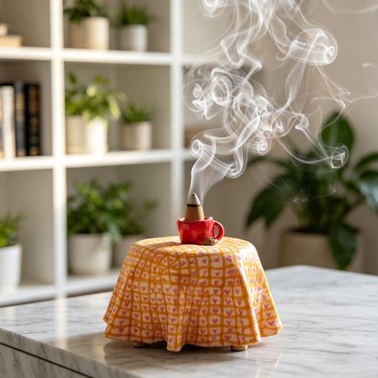 Hand-Painted Mini Table & Coffee Cup Backflow Incense Burner Smoke Waterfall Incense Holder