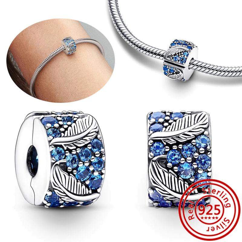 925 Sterling Copper Blue Glass Zircon Series Sparkling Pendant Simple Classic Beads Fit Original Pantaro Charms Bracelet Zircon