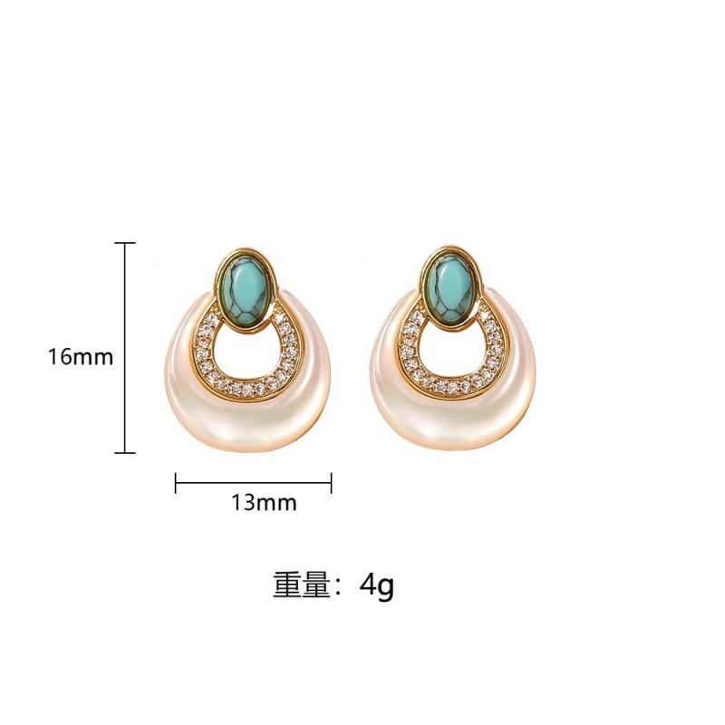 Elegant Geometric Mother-of-Pearl Turquoise Earrings Women Sterling Post With Real Gold Plating 2025