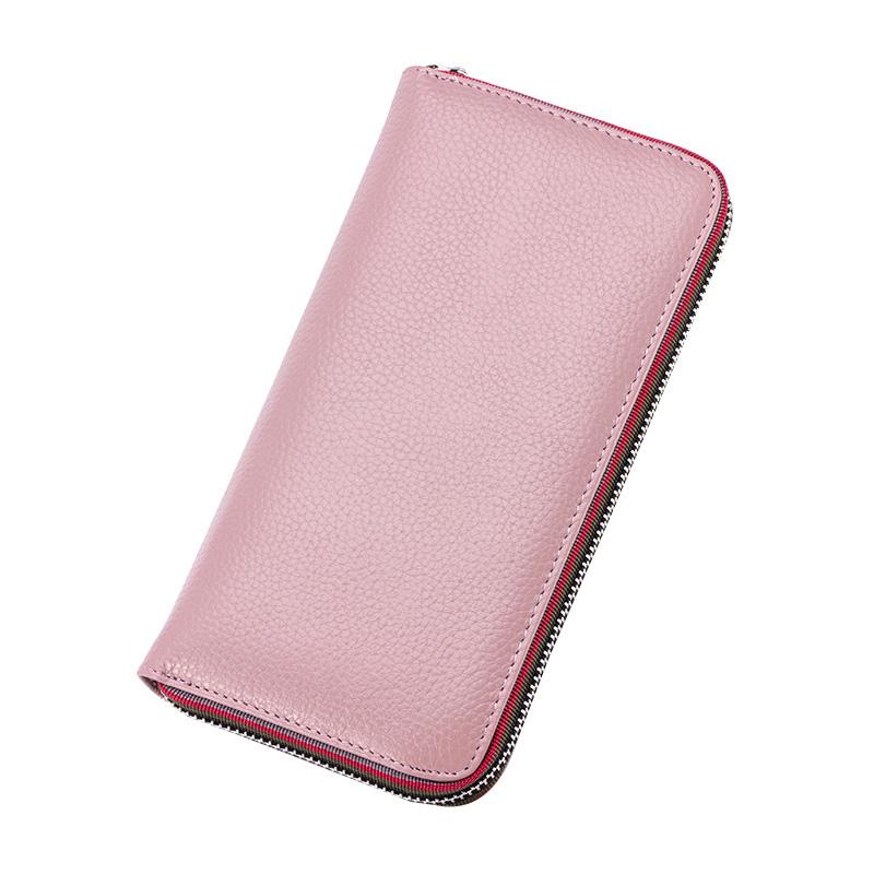 Genuine Leather Men Women Long Wallet Unisex Zipper Coin Purse Simple Design ID Credit Card Holder Phone Money Bag Solid Clutch
