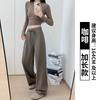 Gray Glutinous Rice Pants Women's Pants New High Waist Drape Straight Casual Pants Loose Lazy Wide Leg Pants