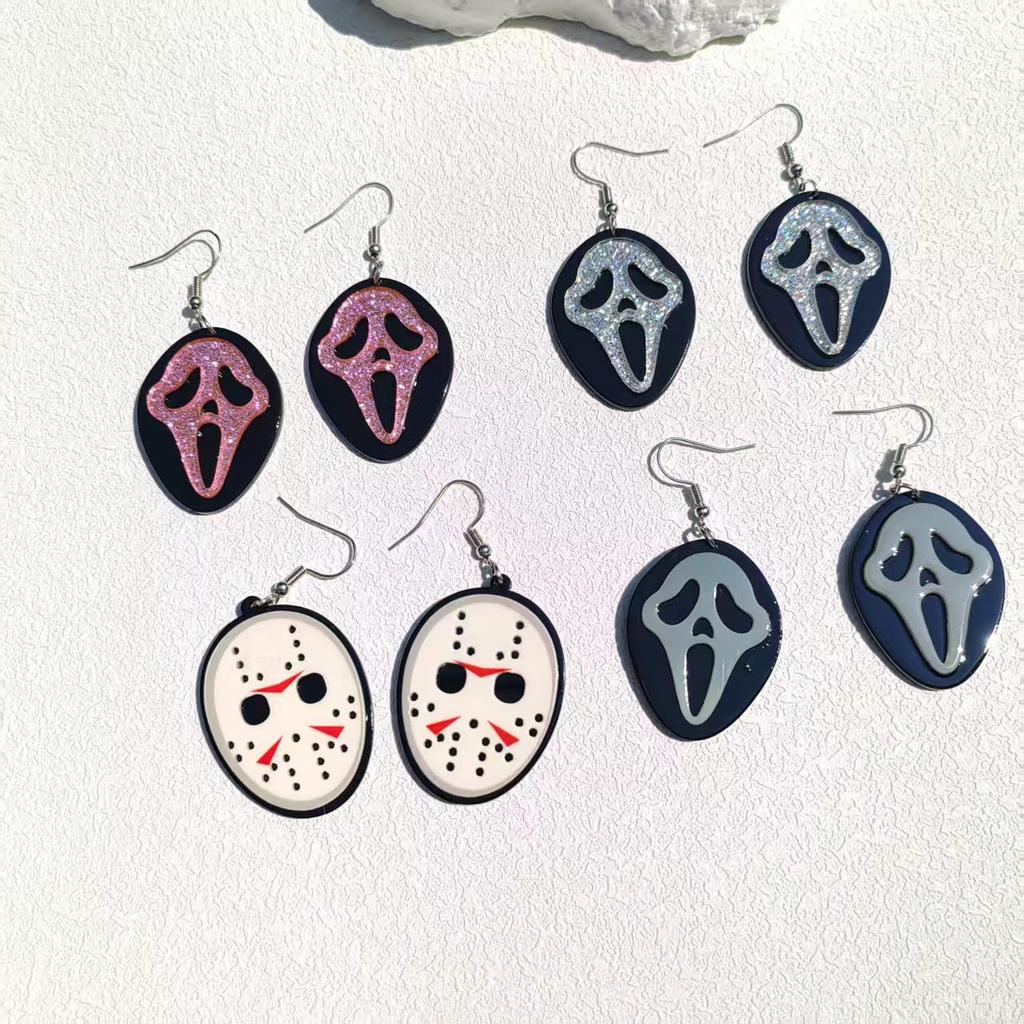Halloween UFO Ghost Face Pumpkin Head Earrings: Cute, Exaggerated, Scary, Glittery, Bright Earrings for Women