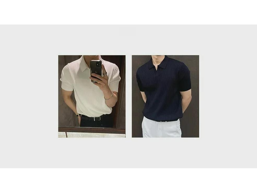 Men's Trendy Japanese-Style Polo – Summer Lapel Knit Solid-Color Short-Sleeved T-Shirt